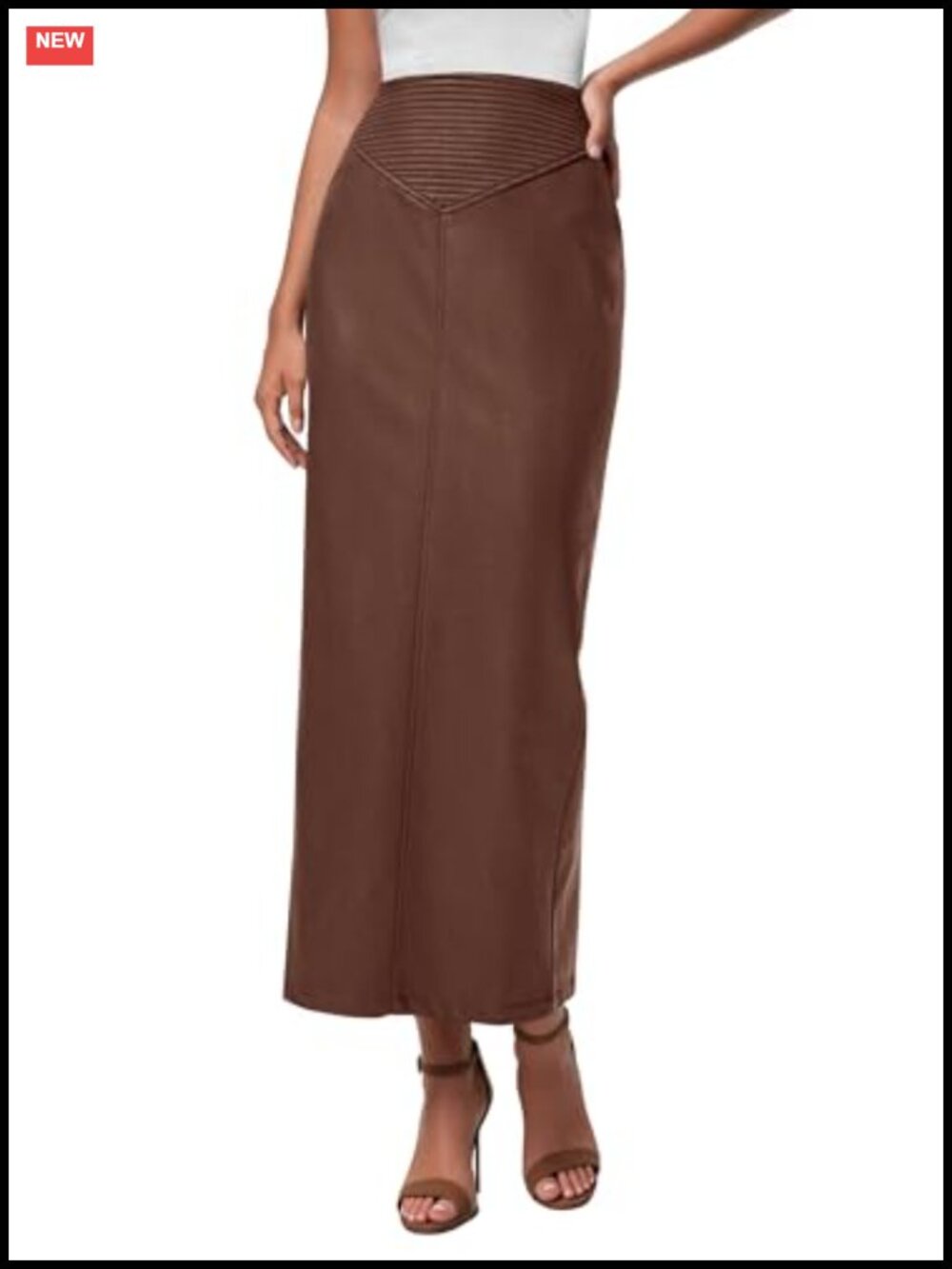 Faux Leather High Waisted Maxi Pencil Skirt Back Slit Pull On